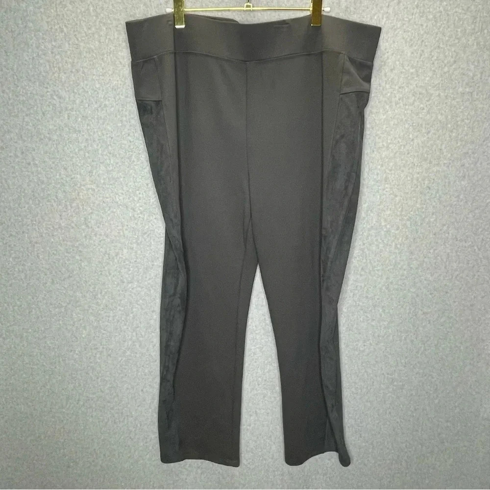 Logo by Lori Goldstein Gray Velour Leg Panel Elastic Waist Pull On Pants